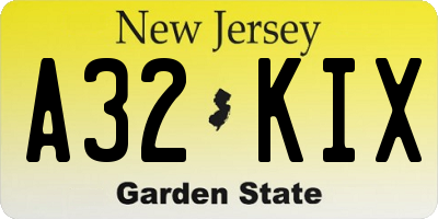 NJ license plate A32KIX