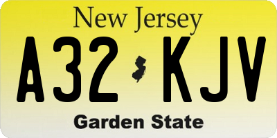 NJ license plate A32KJV