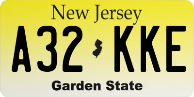 NJ license plate A32KKE