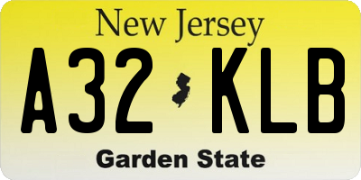 NJ license plate A32KLB
