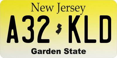 NJ license plate A32KLD