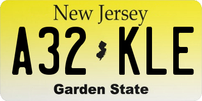 NJ license plate A32KLE