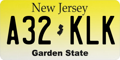 NJ license plate A32KLK