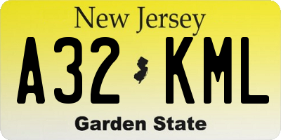 NJ license plate A32KML