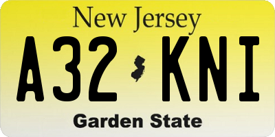 NJ license plate A32KNI