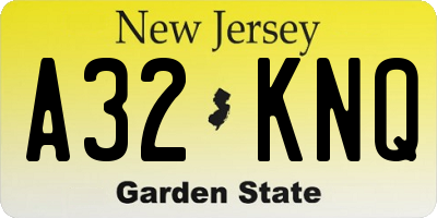 NJ license plate A32KNQ