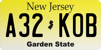 NJ license plate A32KOB