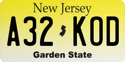 NJ license plate A32KOD