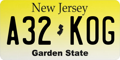 NJ license plate A32KOG