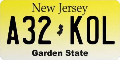 NJ license plate A32KOL
