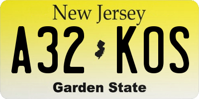 NJ license plate A32KOS