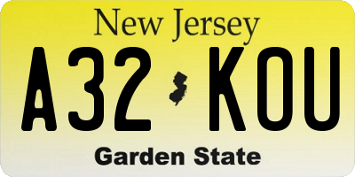 NJ license plate A32KOU