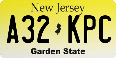 NJ license plate A32KPC