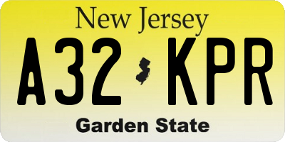 NJ license plate A32KPR