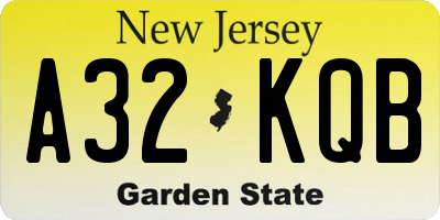 NJ license plate A32KQB