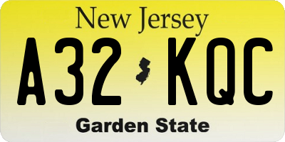 NJ license plate A32KQC
