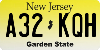 NJ license plate A32KQH