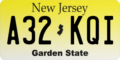 NJ license plate A32KQI
