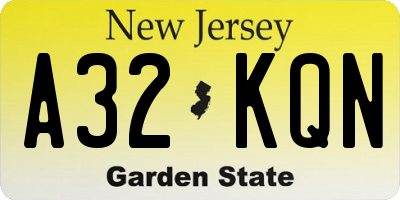 NJ license plate A32KQN