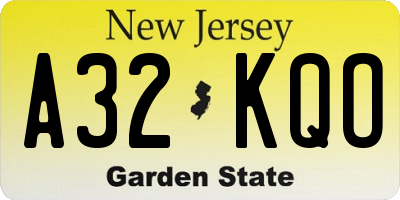 NJ license plate A32KQO
