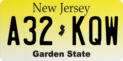 NJ license plate A32KQW