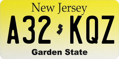 NJ license plate A32KQZ