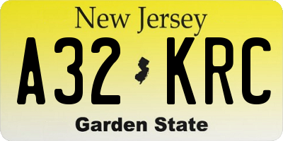 NJ license plate A32KRC
