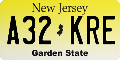 NJ license plate A32KRE