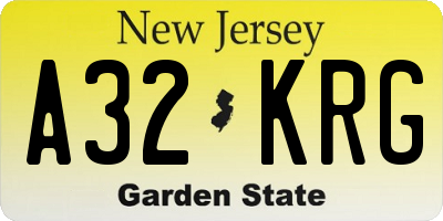 NJ license plate A32KRG