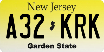 NJ license plate A32KRK
