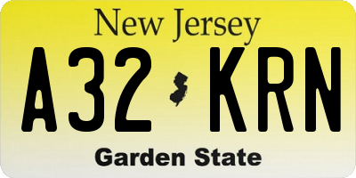 NJ license plate A32KRN