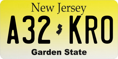 NJ license plate A32KRO