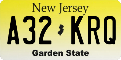 NJ license plate A32KRQ