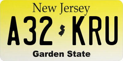 NJ license plate A32KRU
