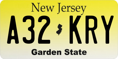 NJ license plate A32KRY