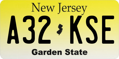NJ license plate A32KSE