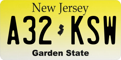 NJ license plate A32KSW