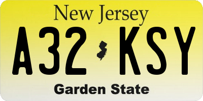 NJ license plate A32KSY