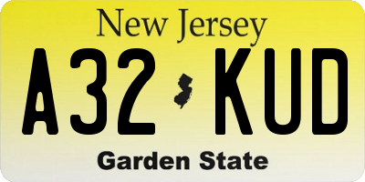 NJ license plate A32KUD