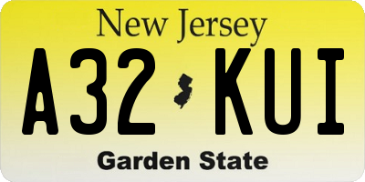 NJ license plate A32KUI