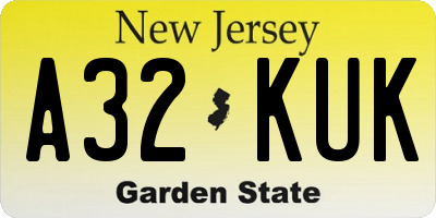 NJ license plate A32KUK