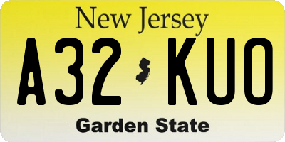 NJ license plate A32KUO