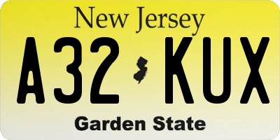 NJ license plate A32KUX