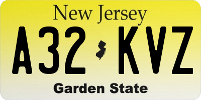 NJ license plate A32KVZ