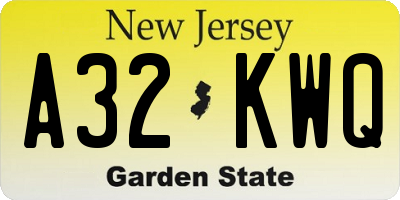 NJ license plate A32KWQ