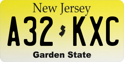 NJ license plate A32KXC