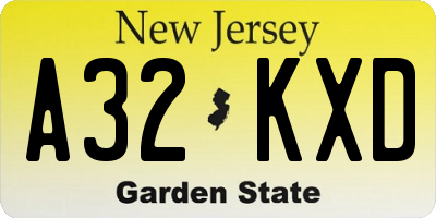 NJ license plate A32KXD