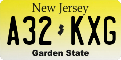NJ license plate A32KXG