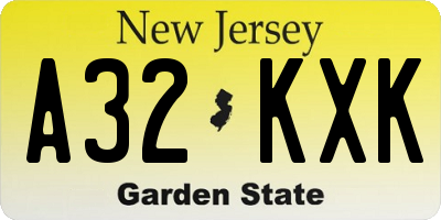NJ license plate A32KXK