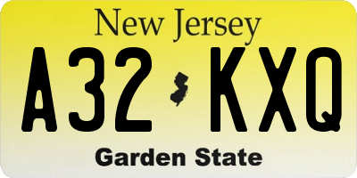 NJ license plate A32KXQ